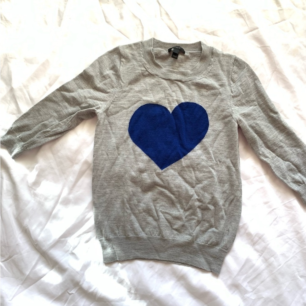 J.Crew Blue and Gray heart sweater size Small